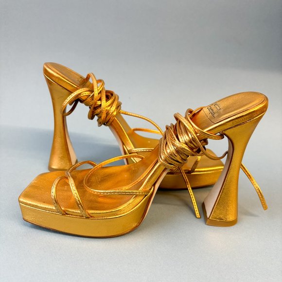 Jeffrey Campbell Metallic Gold Wrap Tie Sandal Platform Heels, 8 - Picture 7 of 10
